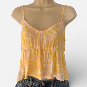 Billabong Women’s Yellow Pink White Floral Tropical Cropped Camisole Tank Medium
